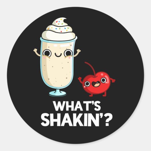Wat is Shakin Funny Cherry Milkshake Pun Dark BG Ronde Sticker (Voorkant)