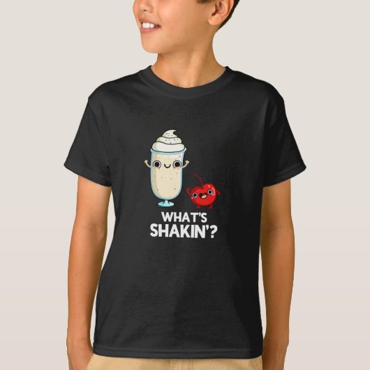 Wat is Shakin Funny Cherry Milkshake Pun Dark BG T-shirt (Voorkant)