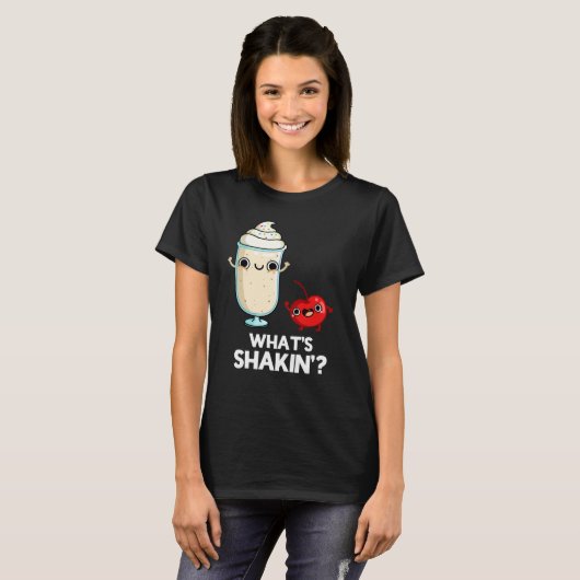 Wat is Shakin Funny Cherry Milkshake Pun Dark BG T-shirt (Voorkant volledig)