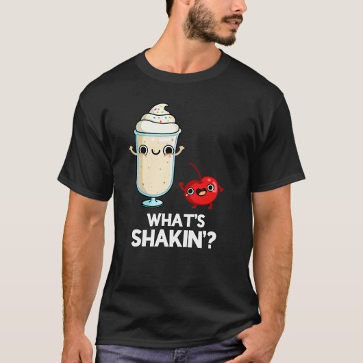 Wat is Shakin Funny Cherry Milkshake Pun Dark BG T-shirt (Voorkant)
