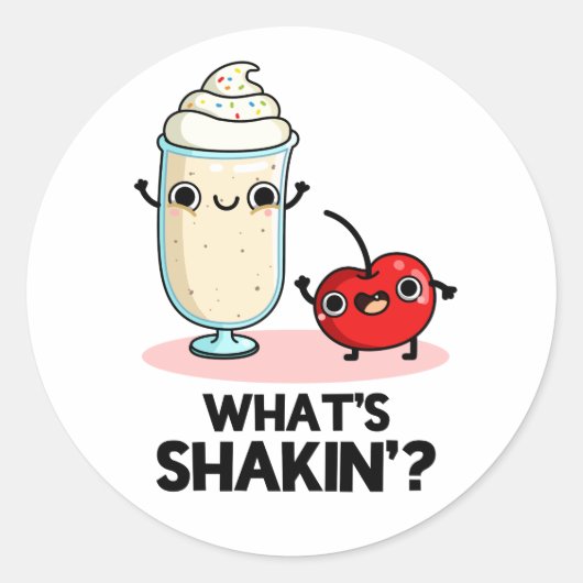 Wat is Shakin Funny Cherry Milkshake Pun Ronde Sticker (Voorkant)