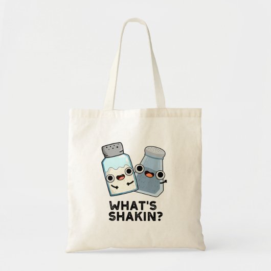 Wat is Shakin Funny Salt en Pepper Shaker Pun Tote Bag (Voorkant)