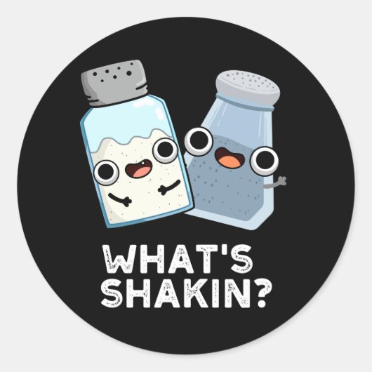 Wat is Shakin Salt En Pepper Shaker Pun Dark BG Ronde Sticker (Voorkant)