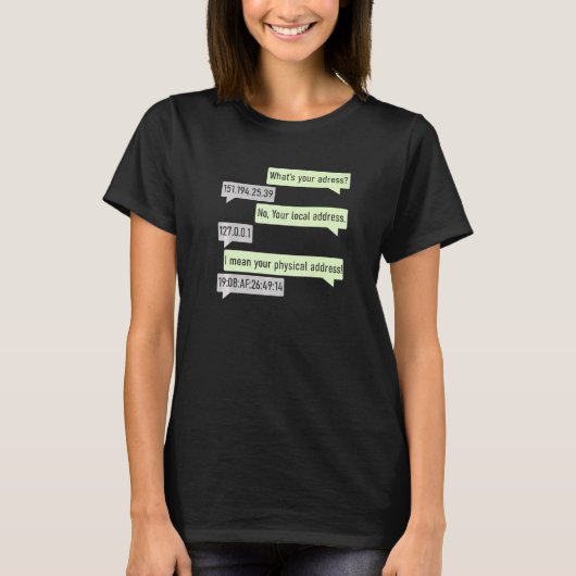 Wat is uw adres 151 194 25 ik ben een programmeur t-shirt (Voorkant)