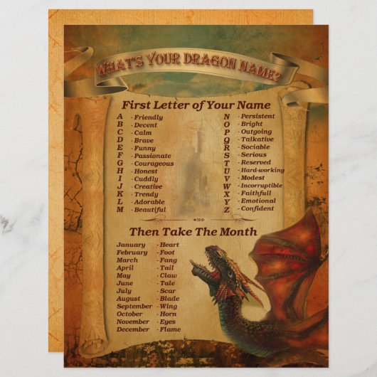 Wat is uw afdrukbare naam voor draak (Voorkant / Achterkant)