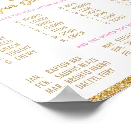 Wat is uw Dinosaur naam Birthday Party Game Poster (Hoek)