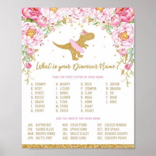 Wat is uw Dinosaur naam Birthday Party Game Poster (Voorkant)