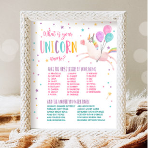 Wat is uw eenhoorn naam magische verjaardag spel poster