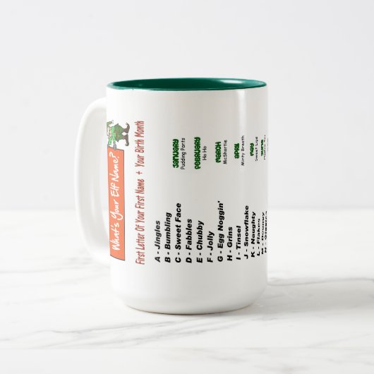 Wat is uw Elf Name Mok? Tweekleurige Koffiemok (Voorkant links)
