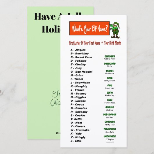 Wat is Uw Naam van het Elf?  Het Wenskaart van de Feestdagenkaart (Voorkant / Achterkant)