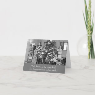 Wat is volgens de dames de grappige kerstkaart? feestdagen kaart