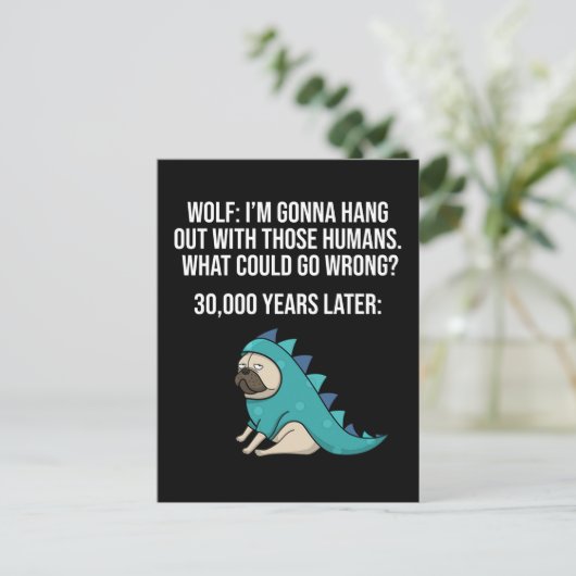 Wat kan er mis gaan met Funny Wolf Pug Dog Meme? Briefkaart (Staand voorkant)