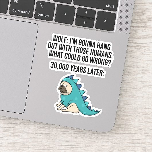 Wat kan er mis gaan met Funny Wolf Pug Dog Meme? Sticker (Detail)