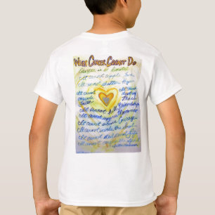 Wat kanker niet kan doen (blauwe en goudtekst) t-shirt