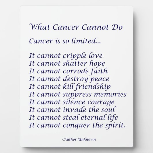 Wat kanker niet kan doen Inspirerend gedicht Fotoplaat (Voorkant)