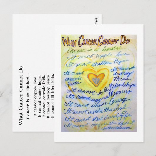 Wat kanker niet kan doen, is het gedicht engel-Bri Briefkaart (Voorkant / Achterkant)