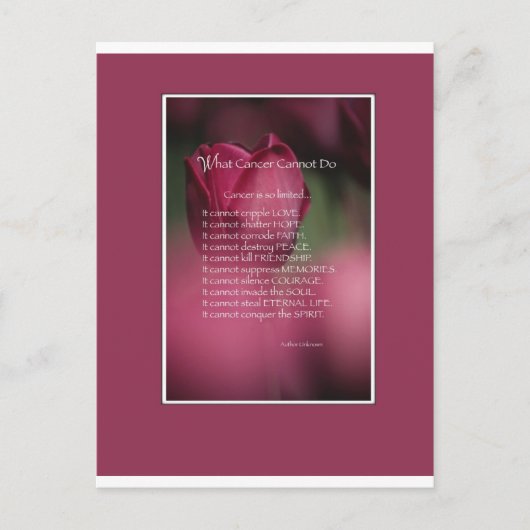 Wat kanker niet kan doen, ondersteunen en stimuler briefkaart (Voorkant)