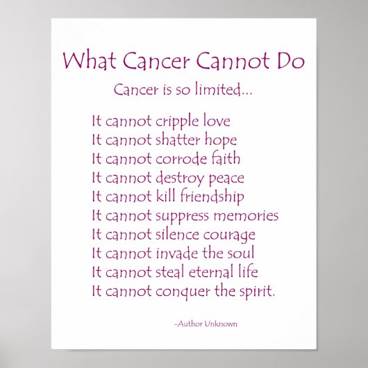 Wat kanker niet kan doen Poster afdrukken (Voorkant)