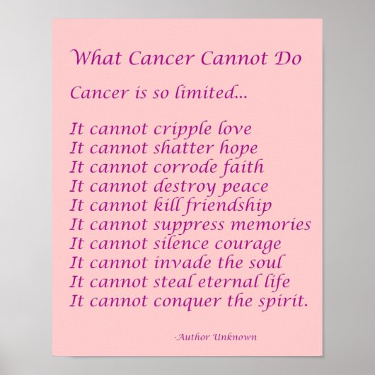 Wat kanker niet kan doen Poster afdrukken (Voorkant)