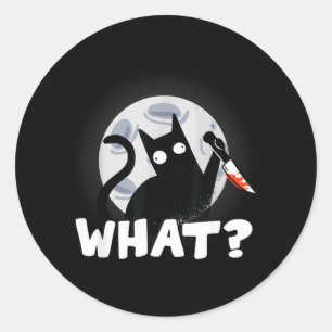 Wat Kat Met Mes Toon Volle Maan Grappige Halloween Ronde Sticker