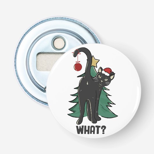 Wat? Kerstmis Black Cat vakantie ontwerp Button Flesopener (Voorkant)