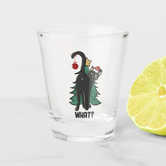 Wat? Kerstmis Black Cat vakantie ontwerp Shot Glas (Voorkant)