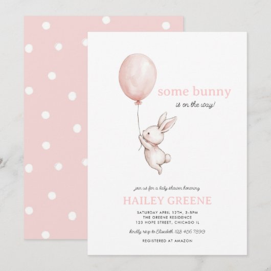 Wat konijn op de weg Roze Spring Girl Baby shower Kaart (Voorkant / Achterkant)