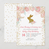 Wat konijntje bloemige verjaardagsuitnodiging kaart (Voorkant / Achterkant)
