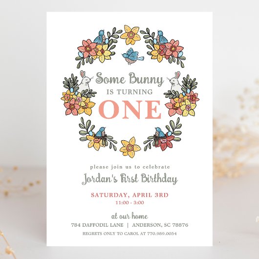 Wat konijntje Pasen Eerste Verjaardag Uitnodiging