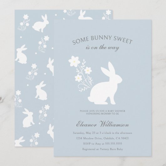 Wat konijntje zoet bloemig baby shower kaart (Voorkant / Achterkant)