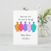 Wat kwam eerst de kip of het ei Babyfeestje Kaart (Staand voorkant)