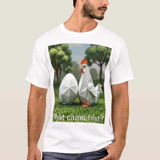 Wat kwam eerst de kip of het ei? t-shirt (Voorkant)