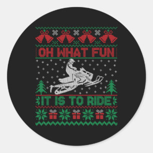 Wat leuk is het om de Snowmobile Ugly Christma te Ronde Sticker