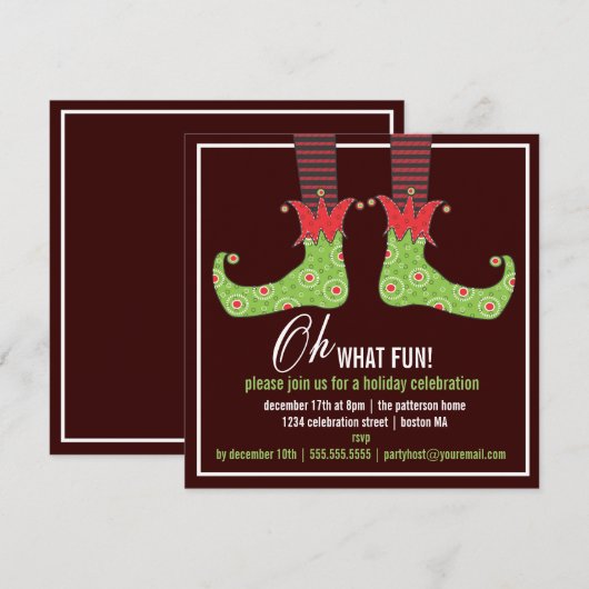 Wat leuk! Jolly Elf Holiday Party Uitnodiging (Voorkant / Achterkant)