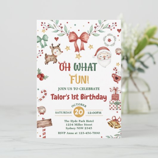 Wat leuk! Kerstman 1e verjaardagsfeestje Kaart (Staand voorkant)