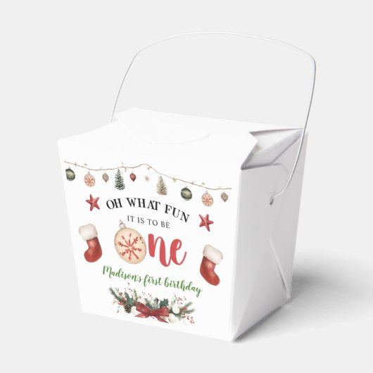 Wat leuk om kerst eerste verjaardag te vieren bedankdoosjes (Voorkant Zijde)