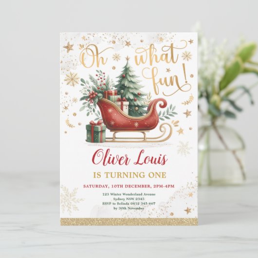 Wat leuk | Rode Gouden Winter Wonderland Verjaarda Kaart (Staand voorkant)