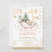 Wat leuk | Roze Winter Wonderland 1e verjaardag Kaart (Voorkant)