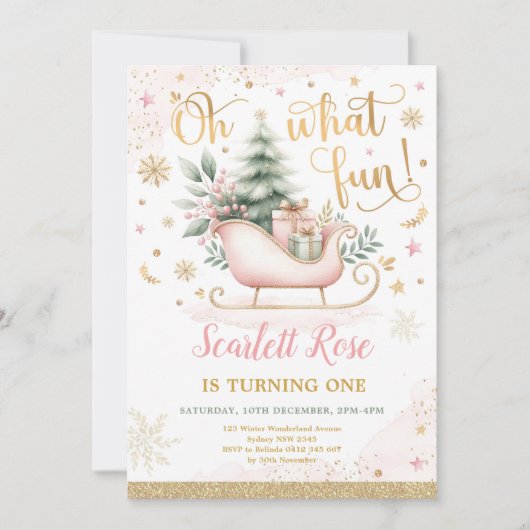 Wat leuk | Roze Winter Wonderland 1e verjaardag Kaart (Voorkant)