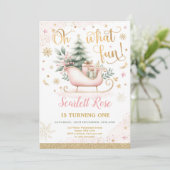 Wat leuk | Roze Winter Wonderland 1e verjaardag Kaart (Staand voorkant)