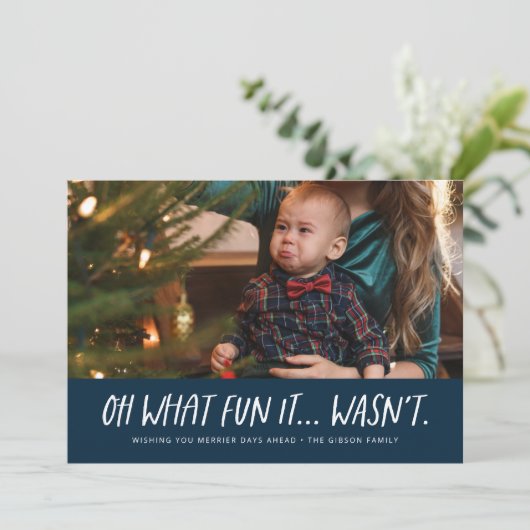 Wat leuk was het niet grappig kerstfoto. feestdagenkaart (Staand voorkant)