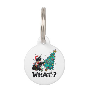 WAT Leuk Zwarte Kat Kerstman Duwt Kerstboom  Huisdierpenning