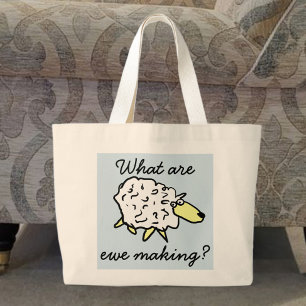 "Wat maken we?" Sheep Cartoon Project Bag Grote Tote Bag