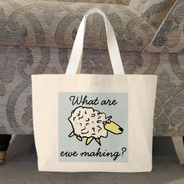 "Wat maken we?" Sheep Cartoon Project Bag Grote Tote Bag