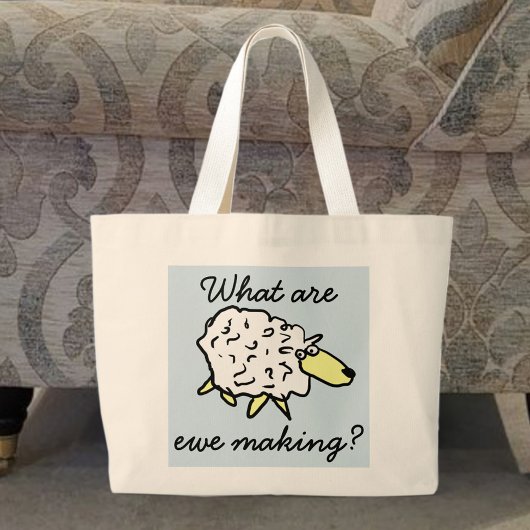 "Wat maken we?" Sheep Cartoon Project Bag Grote Tote Bag