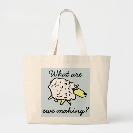 "Wat maken we?" Sheep Cartoon Project Bag Grote Tote Bag (Voorkant)