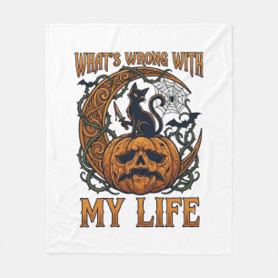 Wat Mis Is Leven Halloween Zwarte Kat Pompoen Mes Fleece Deken