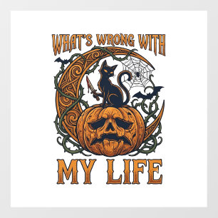 Wat Mis Is Leven Halloween Zwarte Kat Pompoen Mes Raamsticker