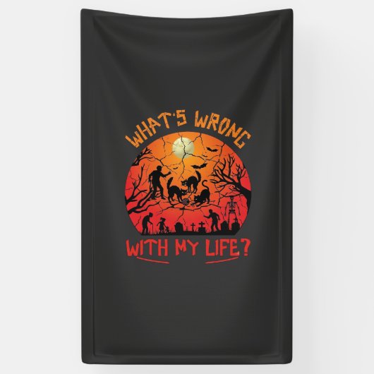 Wat Mis Is Leven Halloween Zwarte Katten Zombies G Spandoek (Verticaal)