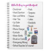 Wat moet u in uw rugzak houden? notitieboek (Voorkant)